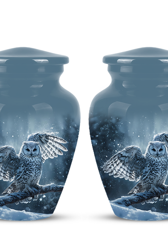 Snowy Owl Cremation Urn - Blue Funeral Urns For Human Ashes