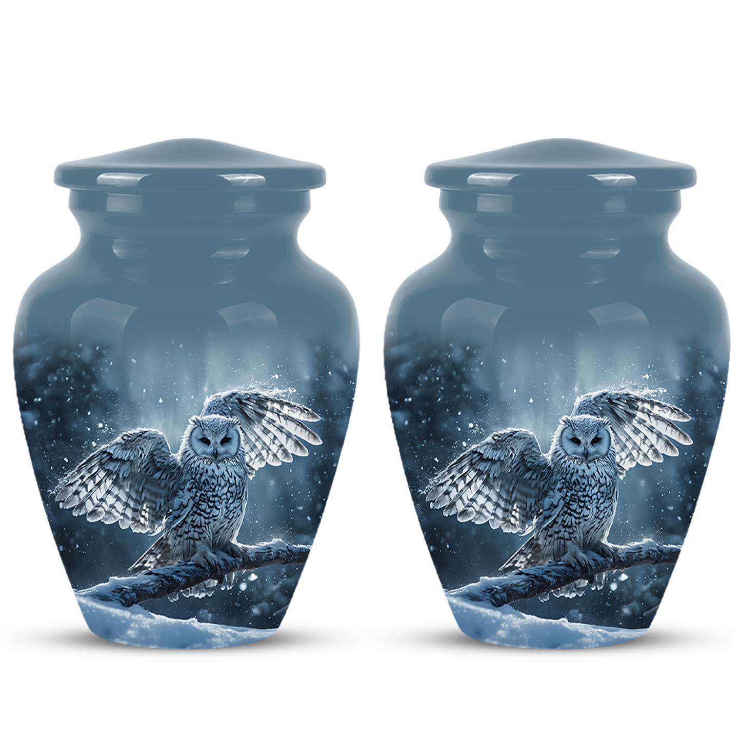 Snowy Owl Cremation Urn - Blue Funeral Urns For Human Ashes