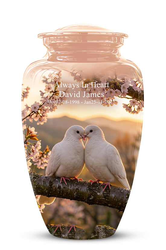 White Couple Dove - Peaceful Memorial Urns To Tribute Lover's Ashes