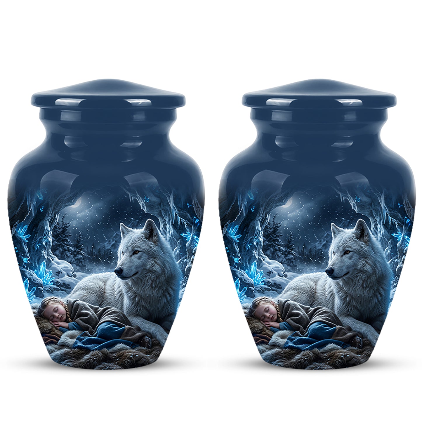 White Wolf With Girl Urn - Custom Memorial Urns For Men & Women Ashes