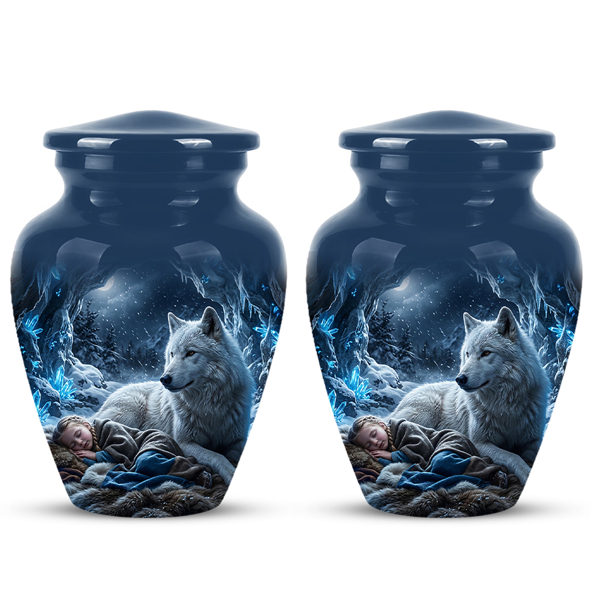 White Wolf With Girl Urn - Custom Memorial Urns For Men & Women Ashes
