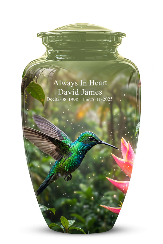 Celestial Flying Green Hummingbird Urn - Majestic Handcrafted Burial Urn