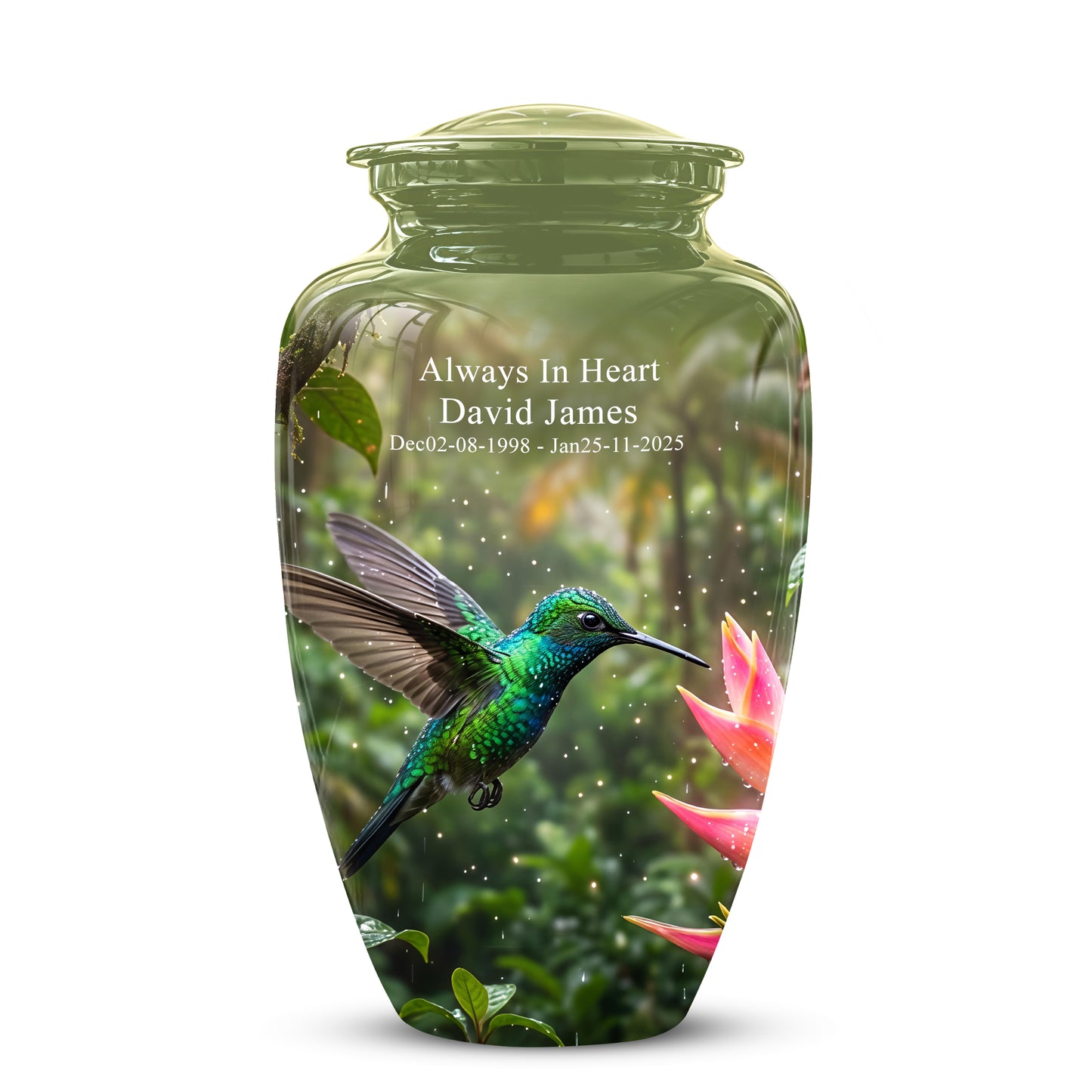 Celestial Flying Green Hummingbird Urn - Majestic Handcrafted Burial Urn