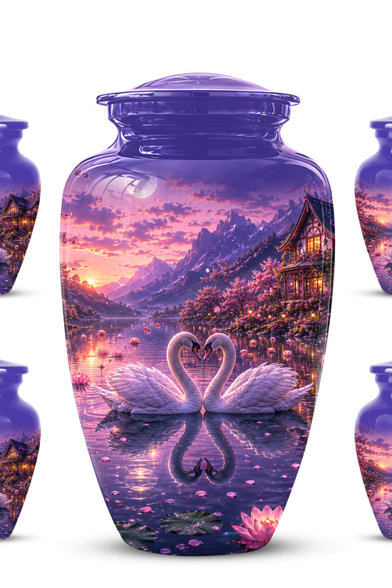 Couple Swan Cremation Urn - Purple Memorial Urns For Loved Ones Ashes