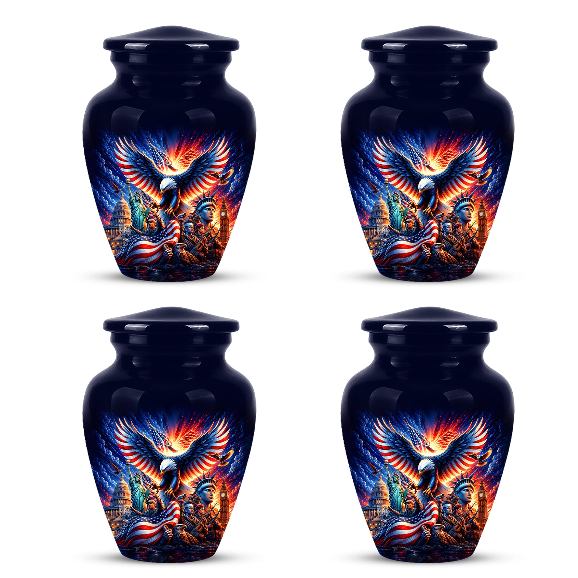 Custom Veteran Cremation Urn - American Flag & Eagle Urns For Ashes