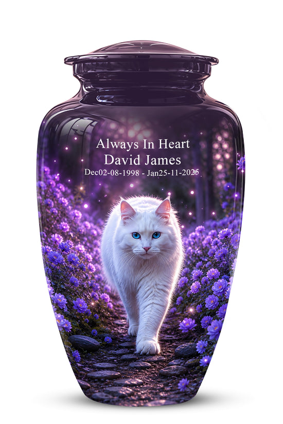 White Cat Cremation Urn - Personalized Burial Urns For Pet Ashes