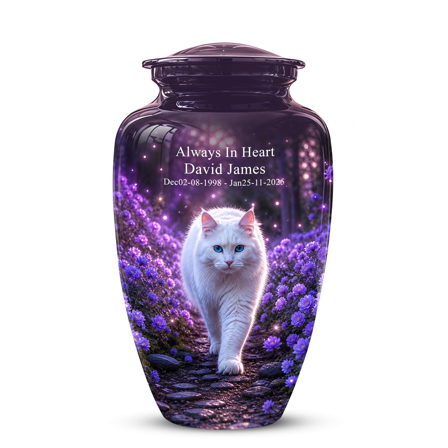 White Cat Cremation Urn - Personalized Burial Urns For Pet Ashes