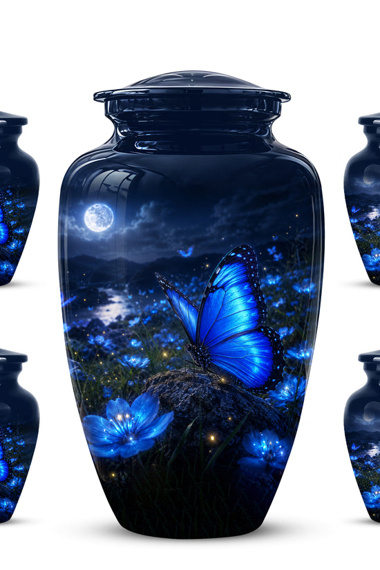 Personalized Blue Butterfly Cremation Urn - Handcrafted Urns For Women