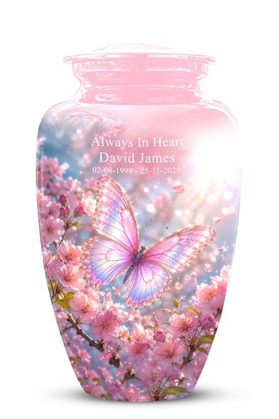 Personalized Pink Butterfly Memorial Urn - Handmade Urns For Mom Ashes