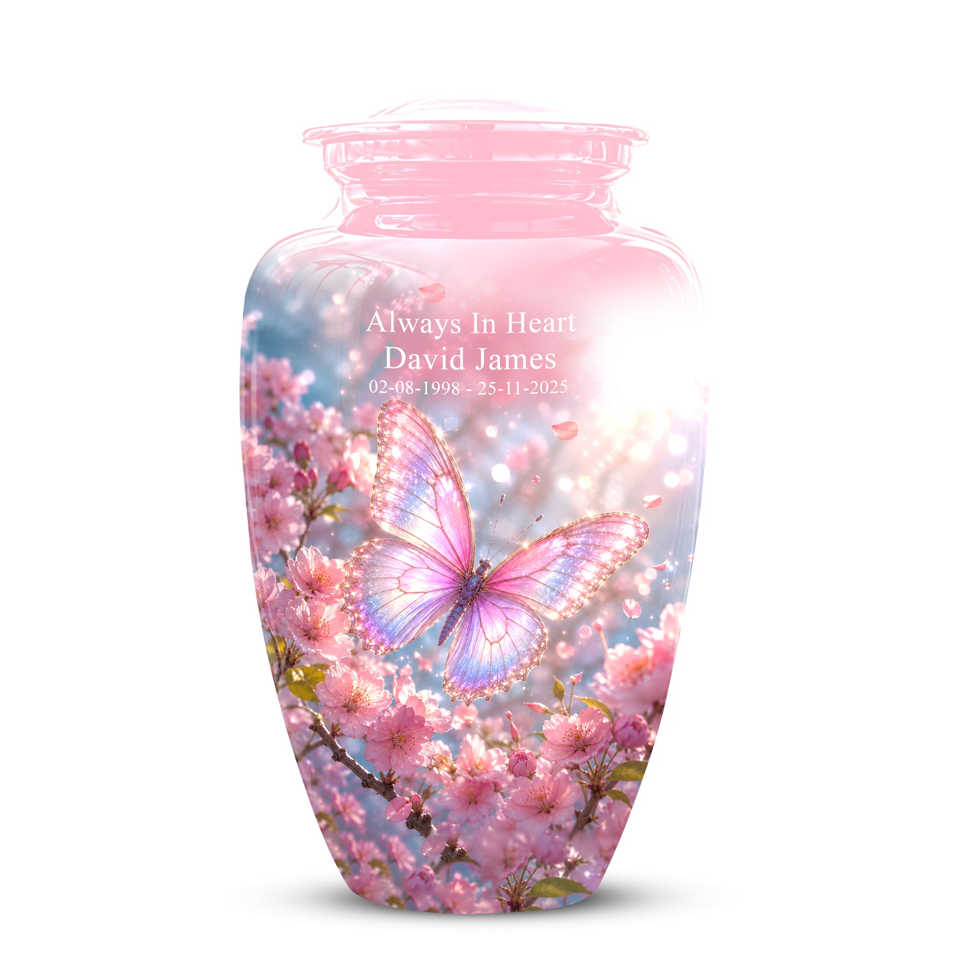Personalized Pink Butterfly Memorial Urn - Handmade Urns For Mom Ashes