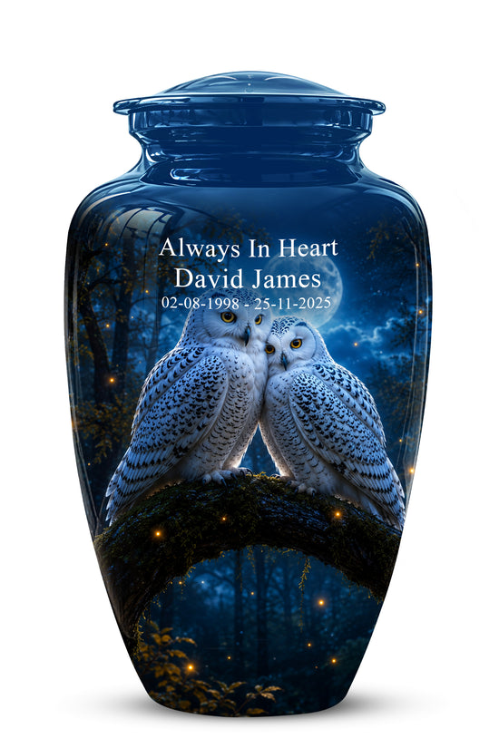 Snowy Owls Cremation Urn - Moonlight Owl Funeral Urns For Human Ashes