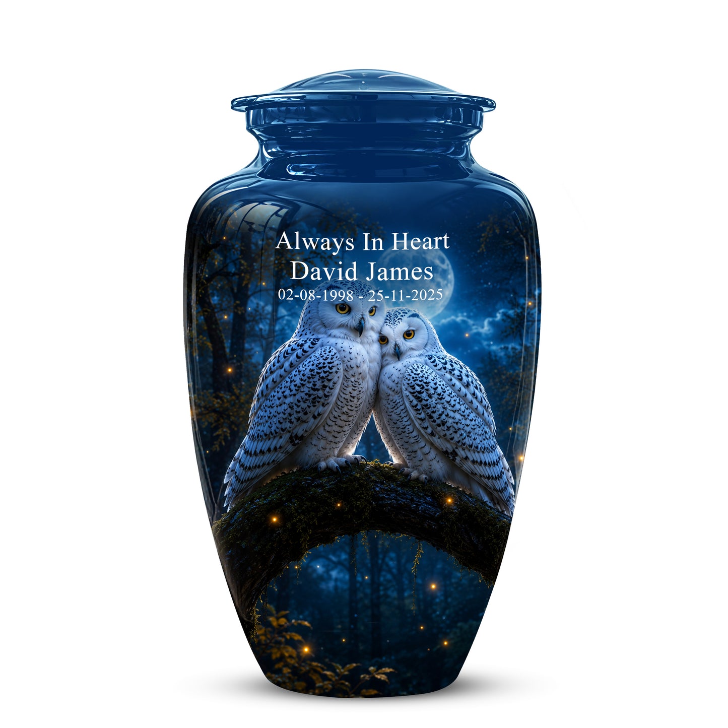 Snowy Owls Cremation Urn - Moonlight Owl Funeral Urns For Human Ashes