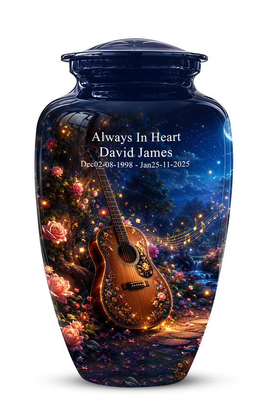 Acoustic Guitar & Starry Night Urn - Custom Funeral Urns For Musicians