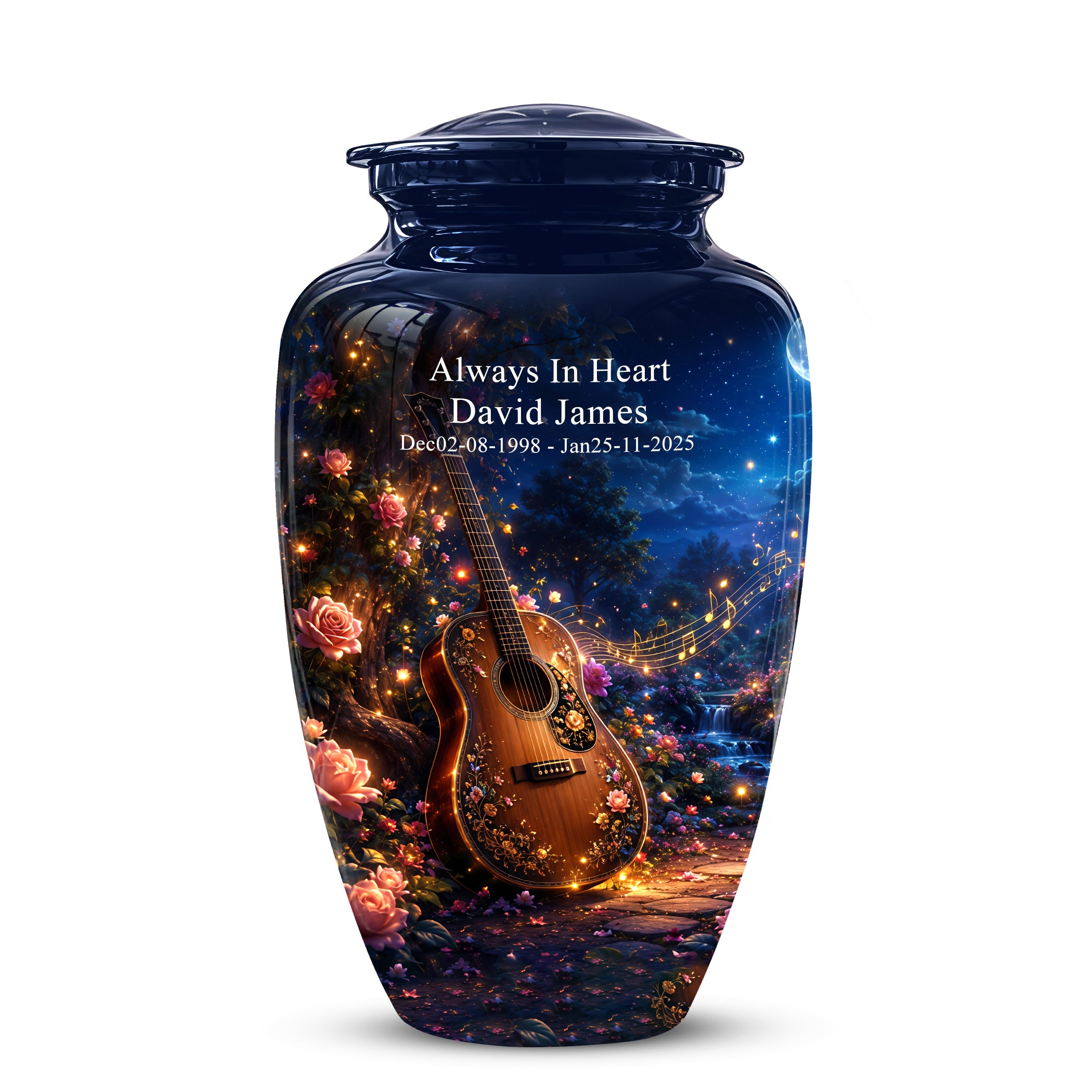 Acoustic Guitar & Starry Night Urn - Custom Funeral Urns For Musicians