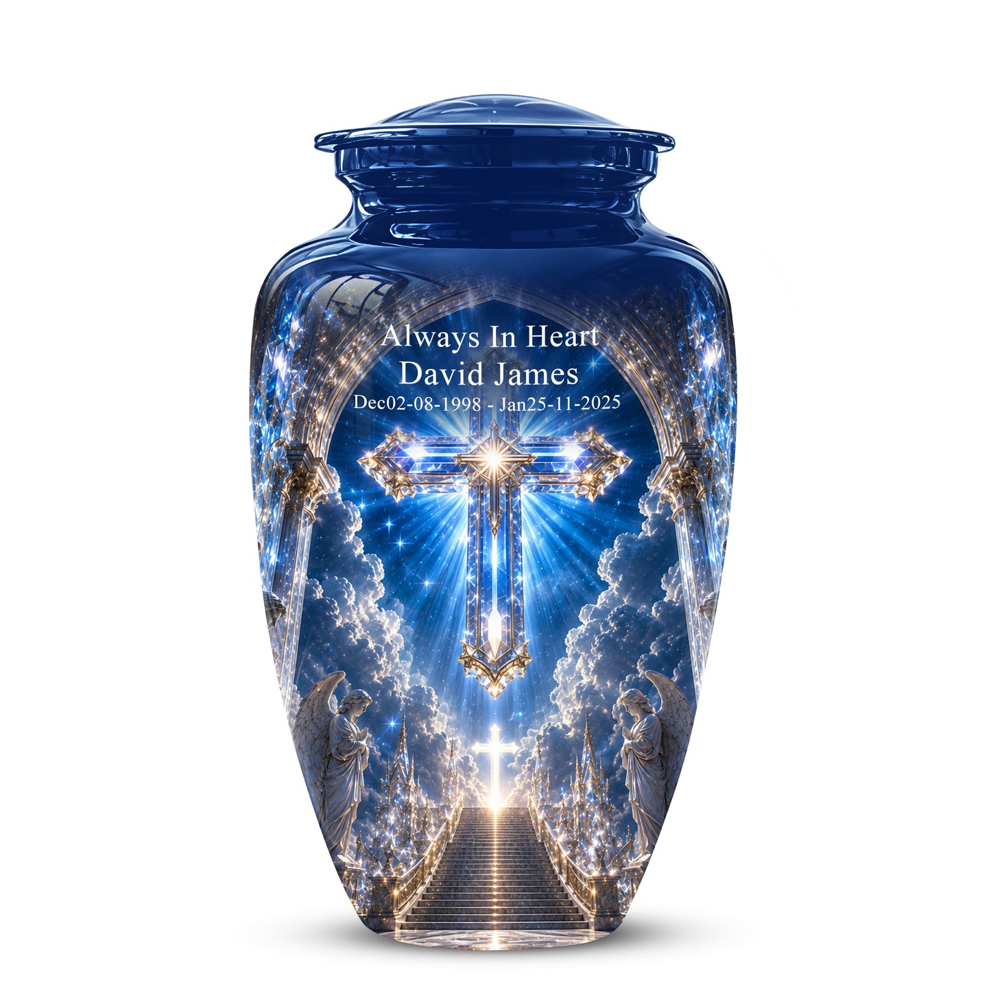 Heavenly Cross Cremation Urn – Blue Memorial Urn For Human Ashes