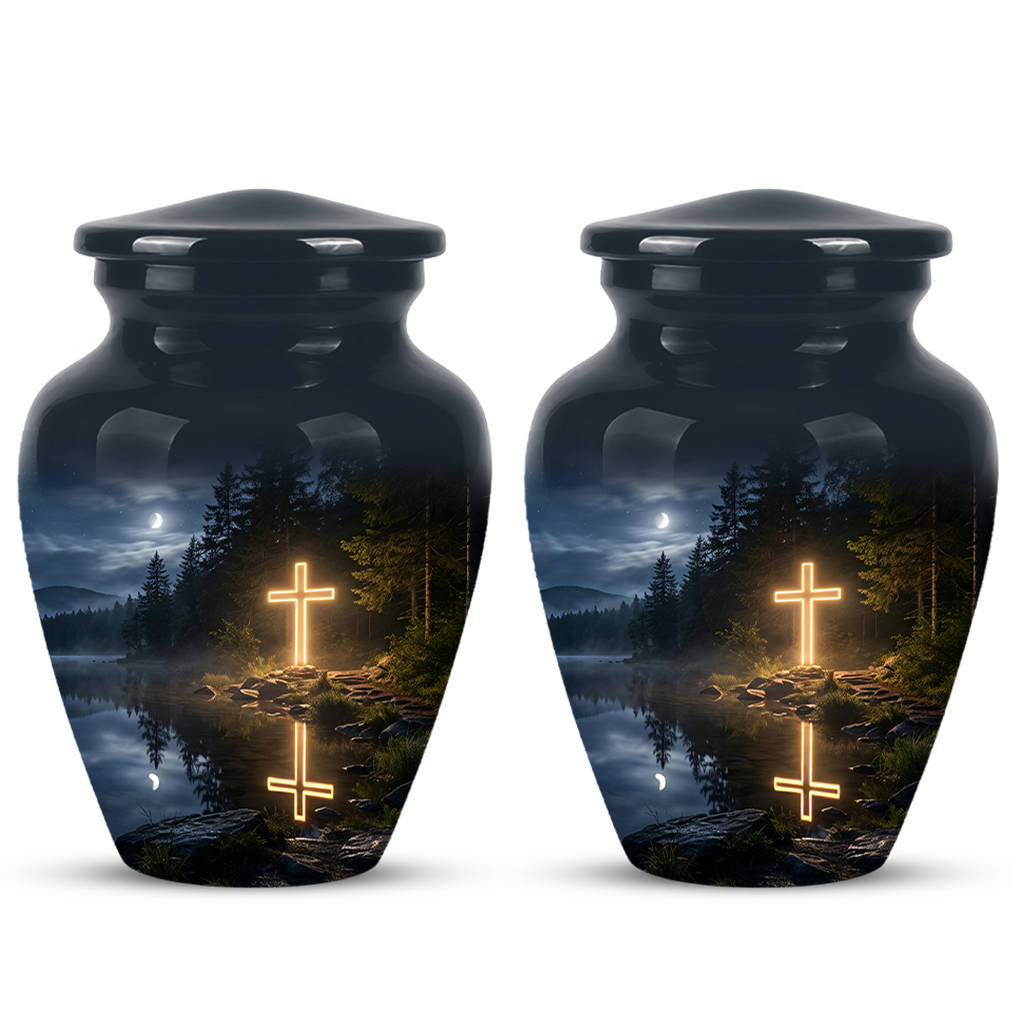 Glowing Cross In Forest - A Peaceful Tribute For Spiritual Human Ashes
