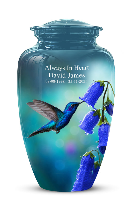Blue Hummingbird Custom Urn - Majestic Funeral Urns For Ashes On Sale