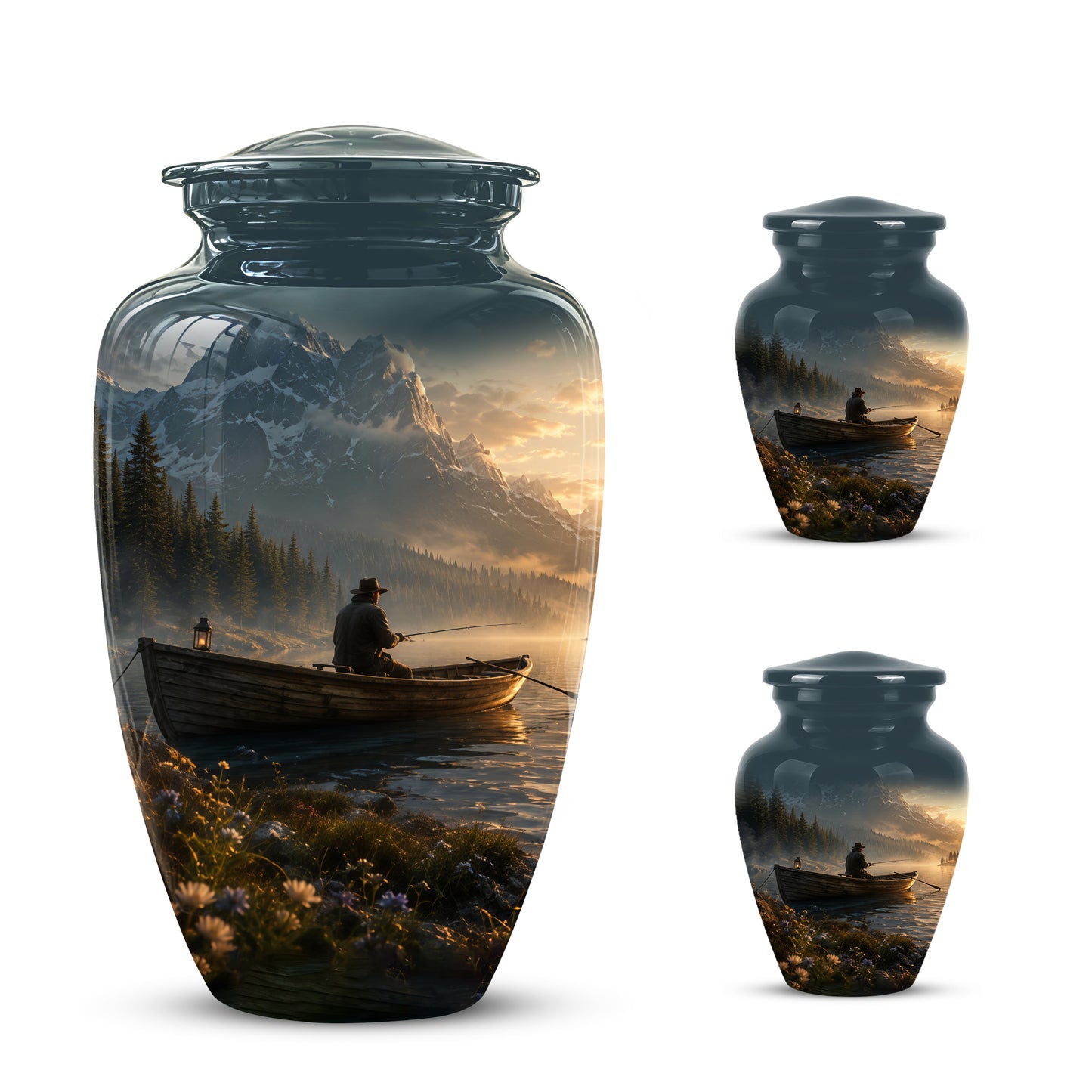 Fisherman Themed Urn - Artistic Fishing Landscape Urns For Human Ashes