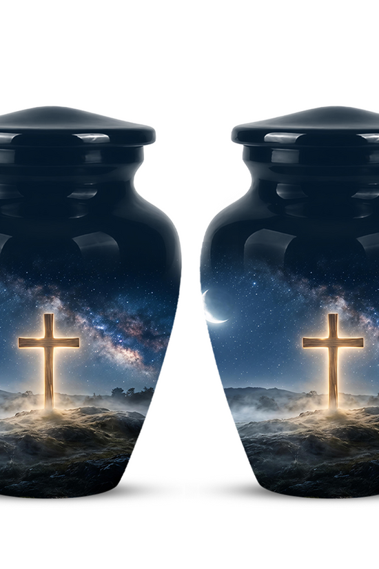 Jesus Cross In Night Sky Urn - Artistic Funeral Memorial Urns For Human Ashes