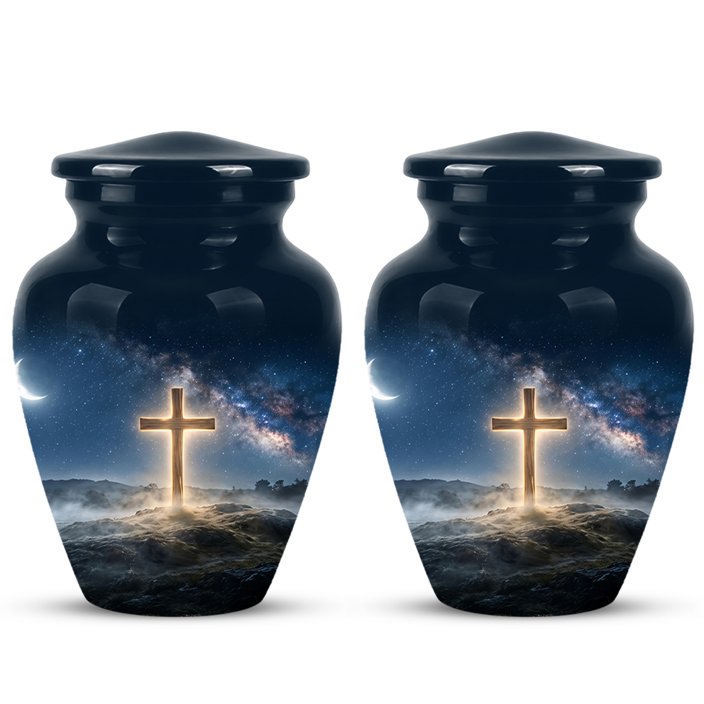 Jesus Cross In Night Sky Urn - Artistic Funeral Memorial Urns For Human Ashes