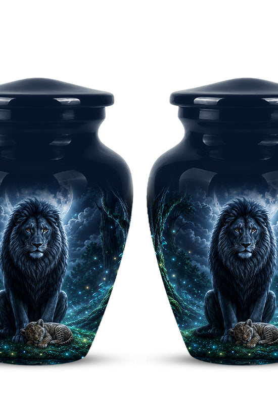 Lion And Moon Memorial Urn - Lion Adult Male Funeral Urns For Ashes