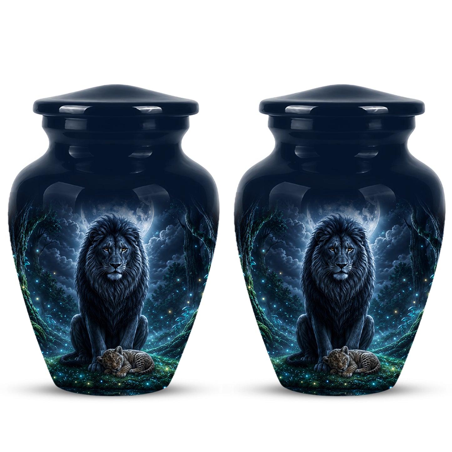 Lion And Moon Memorial Urn - Lion Adult Male Funeral Urns For Ashes