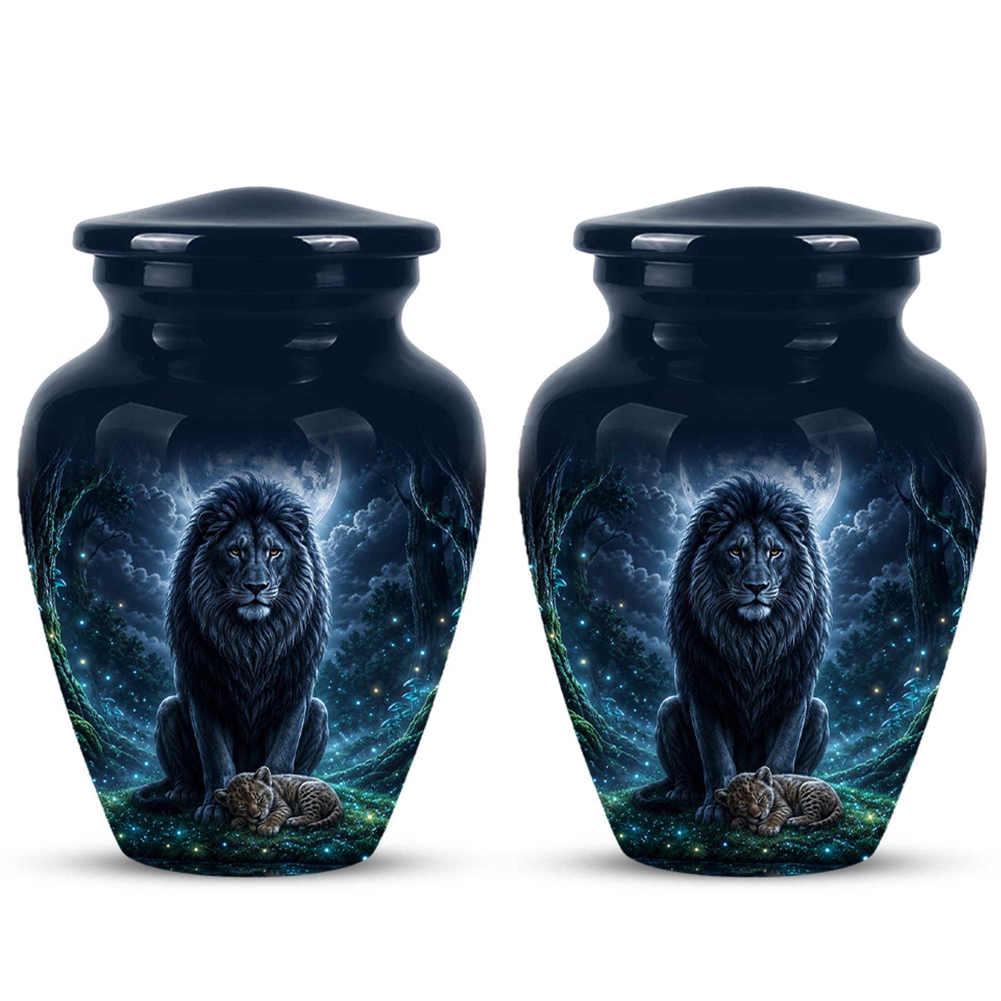 Lion And Moon Memorial Urn - Lion Adult Male Funeral Urns For Ashes