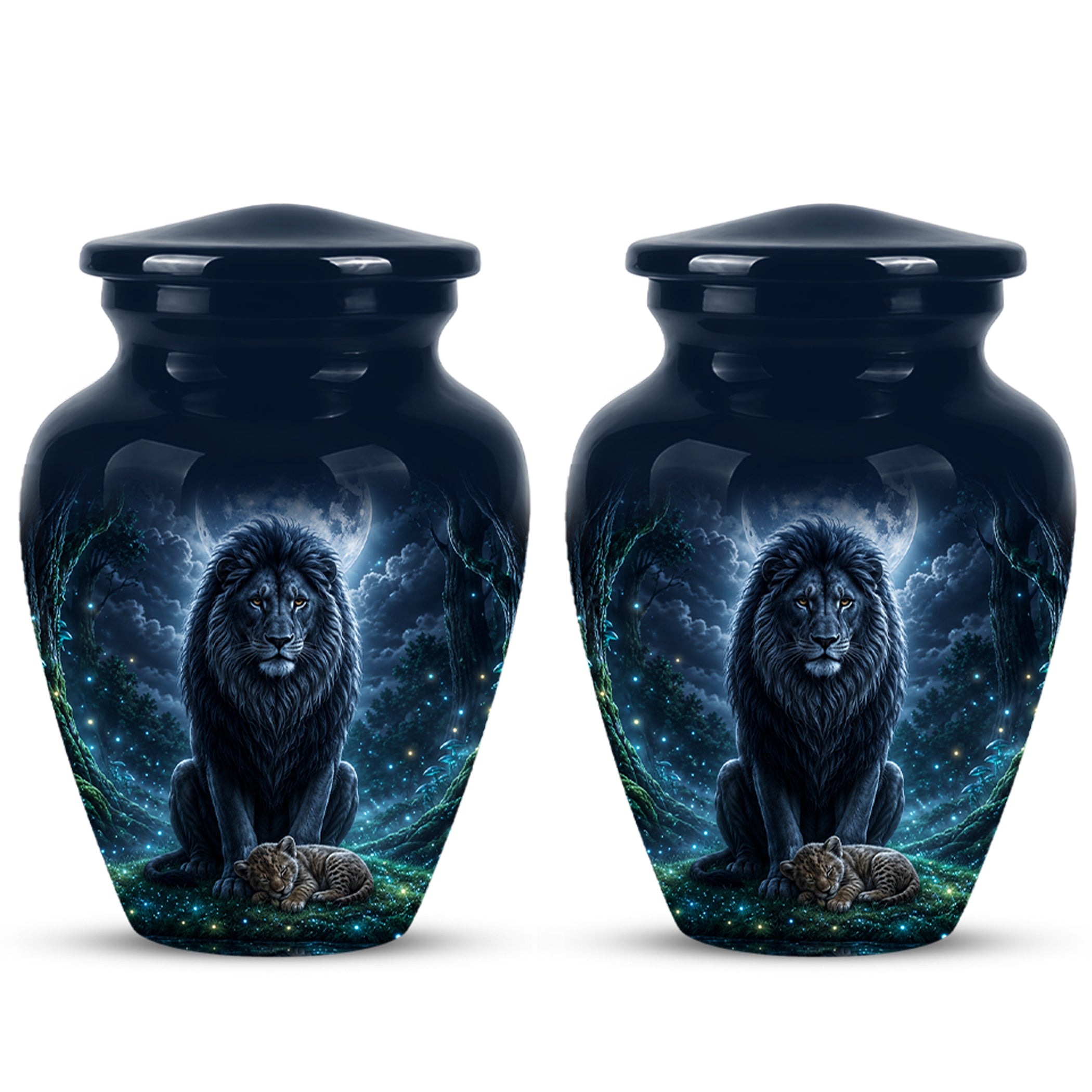 Lion And Moon Memorial Urn - Lion Adult Male Funeral Urns For Ashes