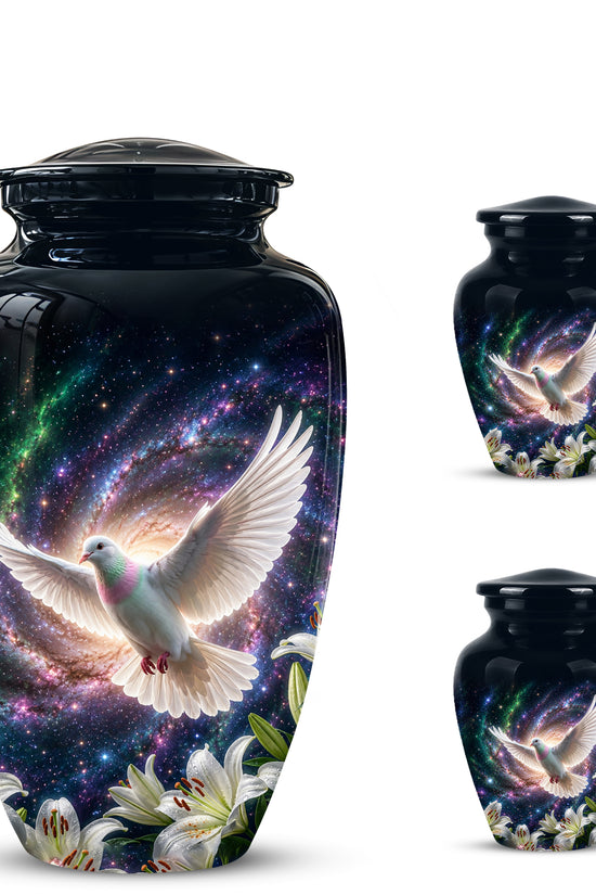 White Flying Dove Cremation Urn - Personalized Black Memorial Urns