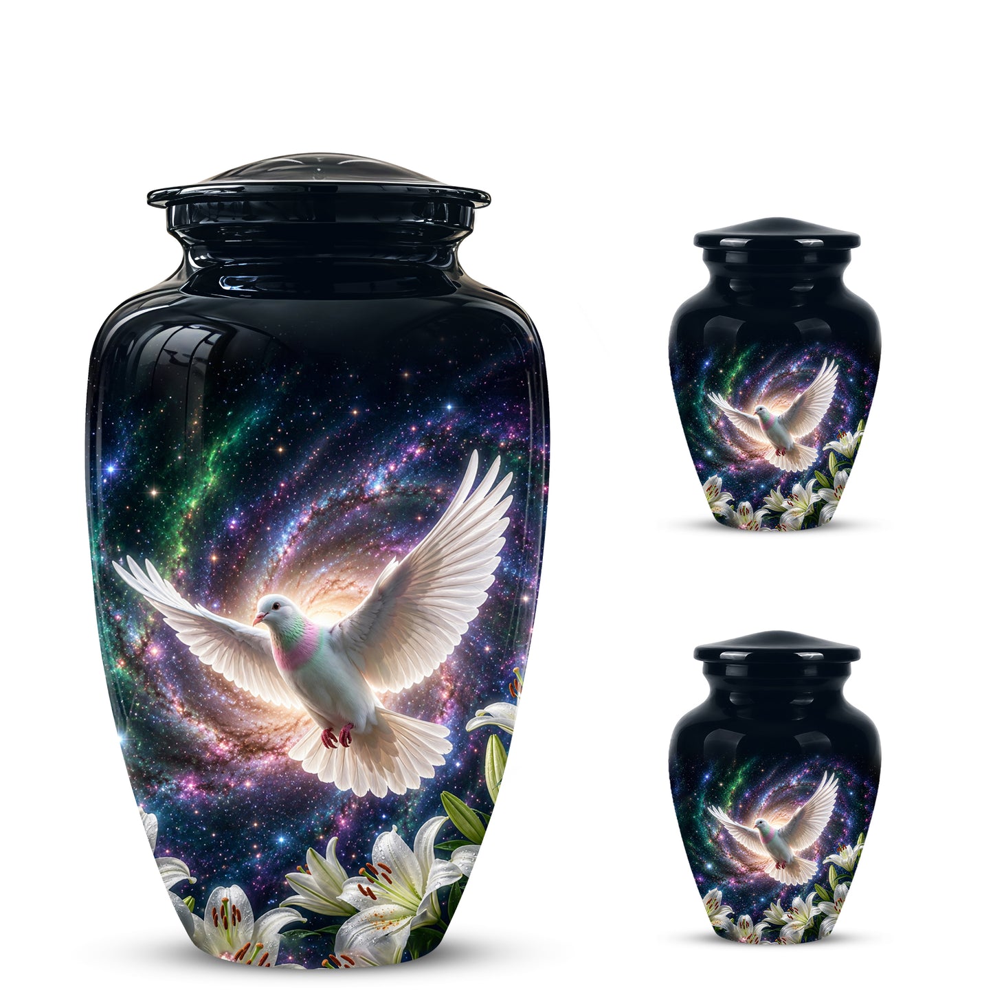 White Flying Dove Cremation Urn - Personalized Black Memorial Urns