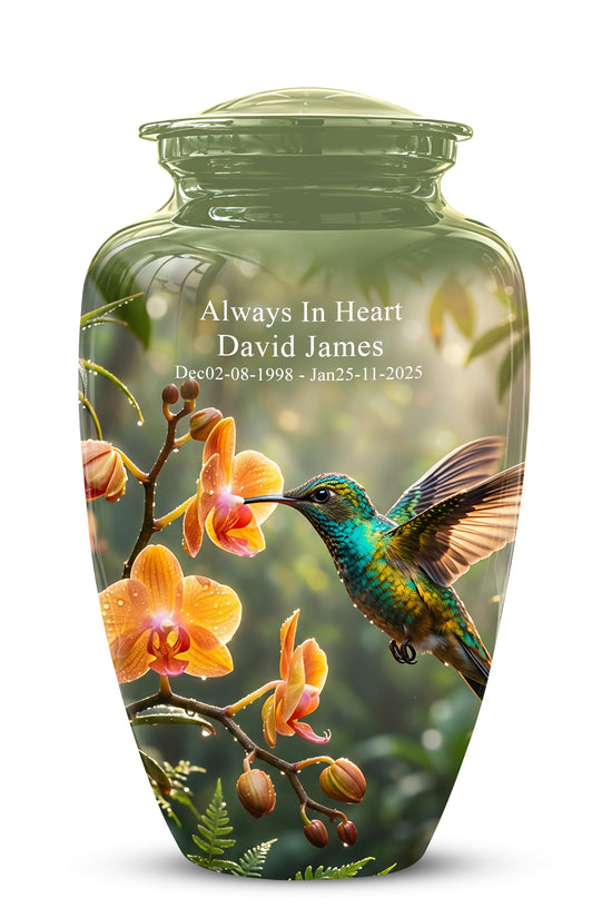 Colorful Hummingbird Urn - Green Cremation Urn For Nature Lovers Ashes
