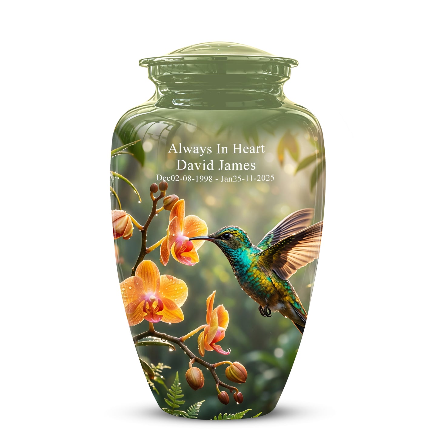 Colorful Hummingbird Urn - Green Cremation Urn For Nature Lovers Ashes
