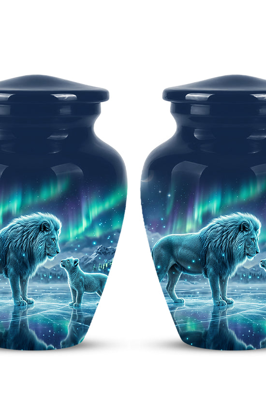 Lion & Cub Aurora Borealis Urn - Personalized Lion Urns For Human Ashes