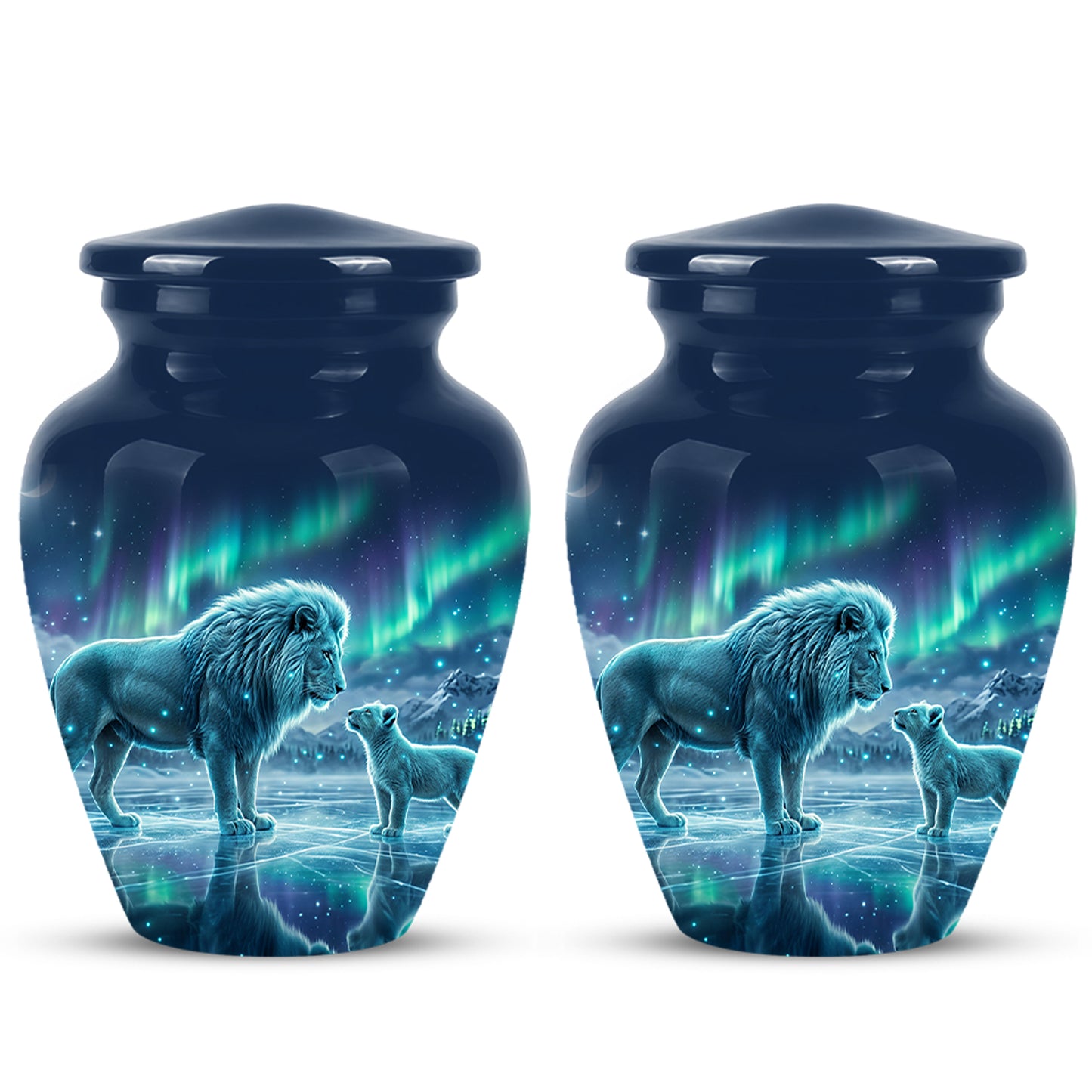 Lion & Cub Aurora Borealis Urn - Personalized Lion Urns For Human Ashes