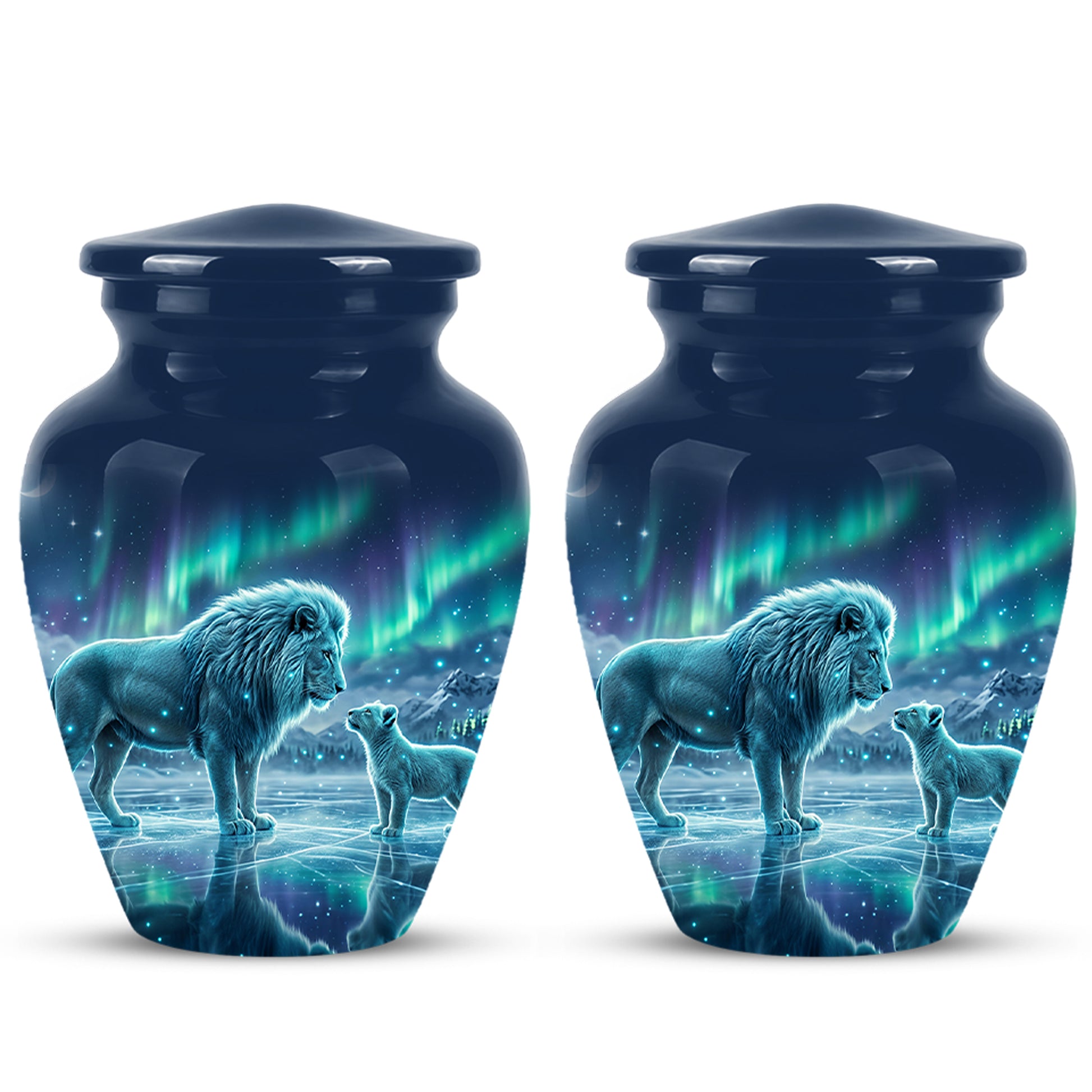 Lion & Cub Aurora Borealis Urn - Personalized Lion Urns For Human Ashes