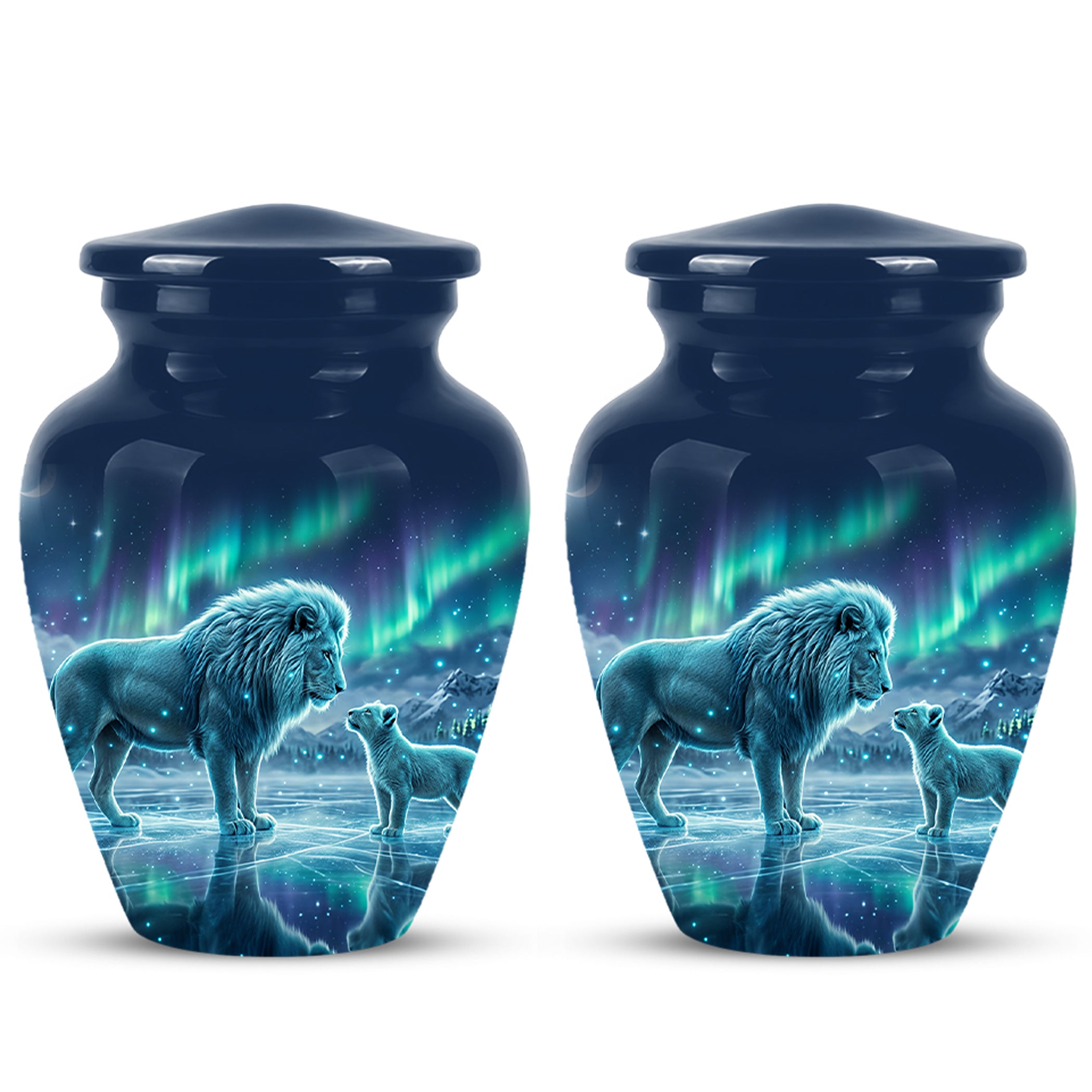 Lion & Cub Aurora Borealis Urn - Personalized Lion Urns For Human Ashes