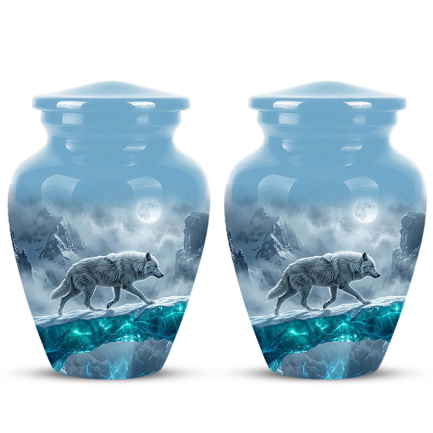 White Wolf In Snow Themed Urn - Classic Custom Urns For Human Ashes