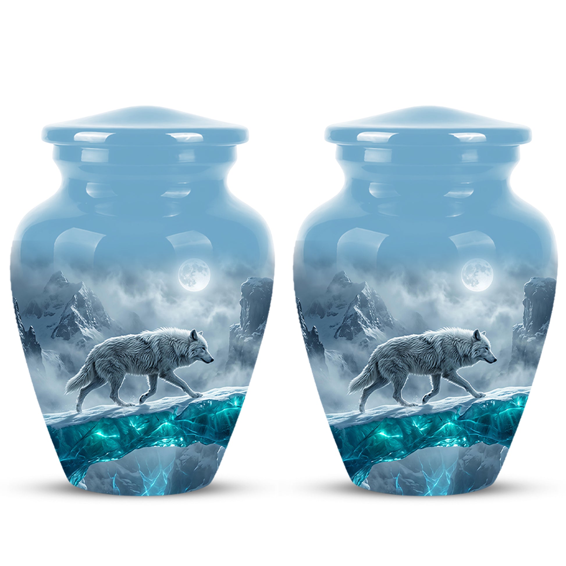 White Wolf In Snow Themed Urn - Classic Custom Urns For Human Ashes
