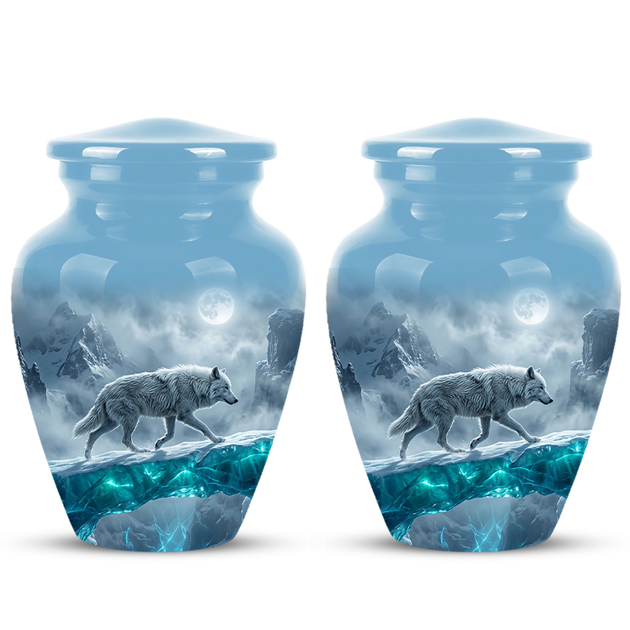 White Wolf In Snow Themed Urn - Classic Custom Urns For Human Ashes