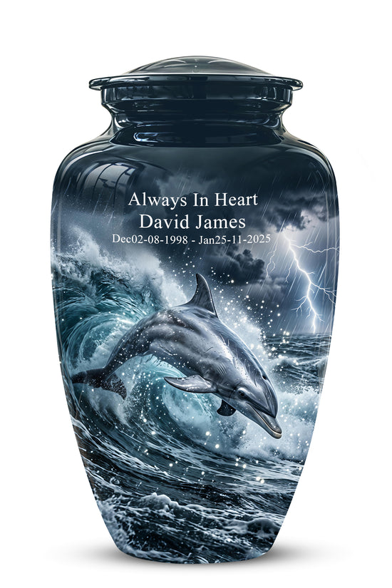 Black Dolphin In Storm Rain - Personalized Funeral Urns For Warriors