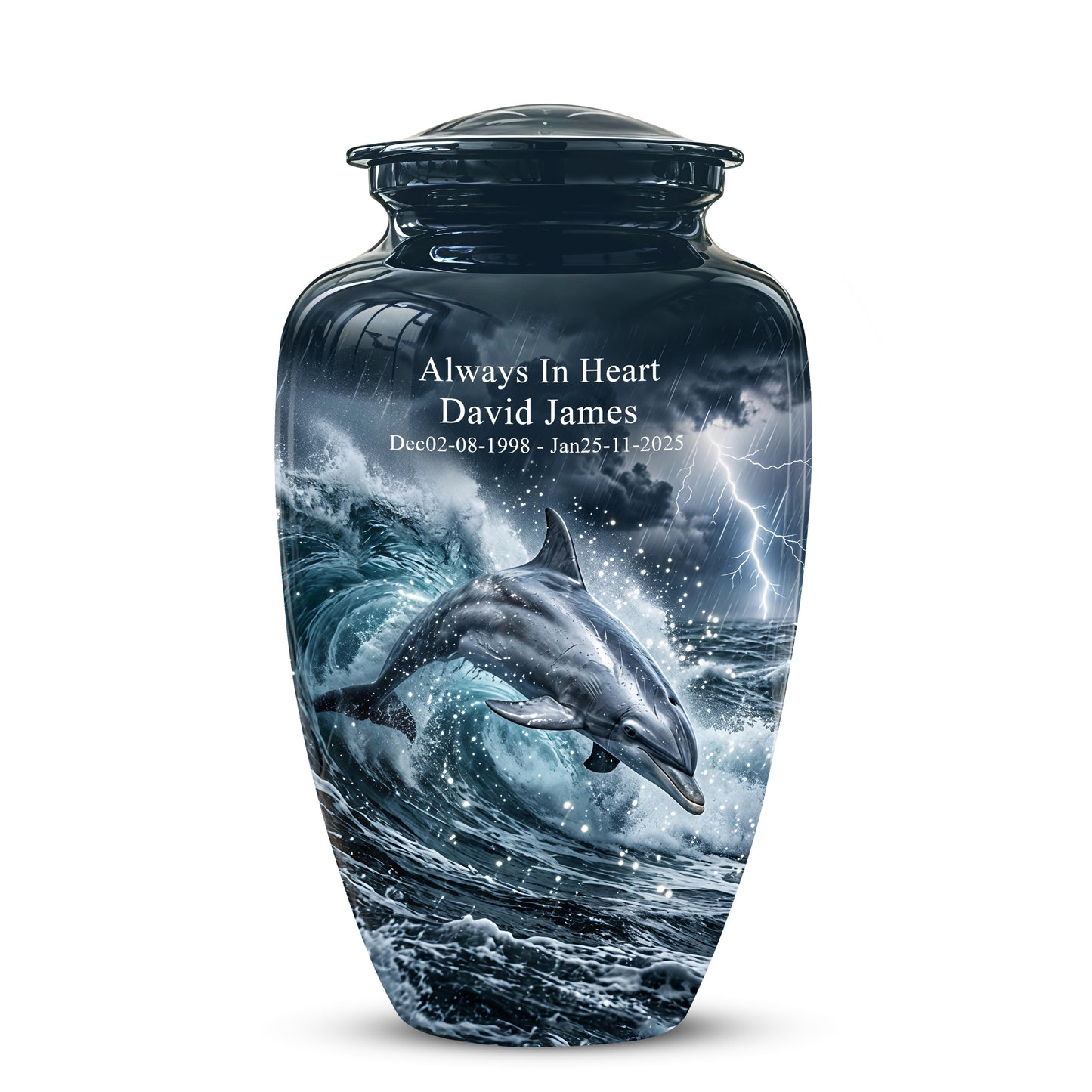 Black Dolphin In Storm Rain - Personalized Funeral Urns For Warriors
