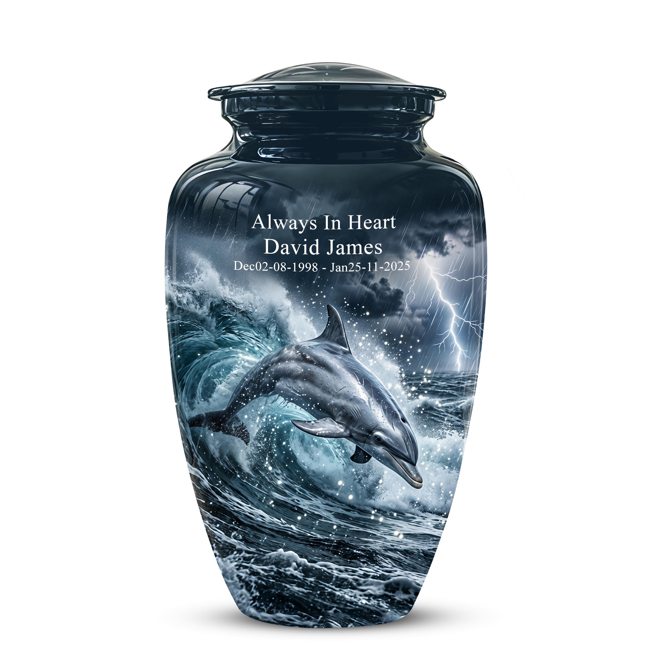 Black Dolphin In Storm Rain - Personalized Funeral Urns For Warriors