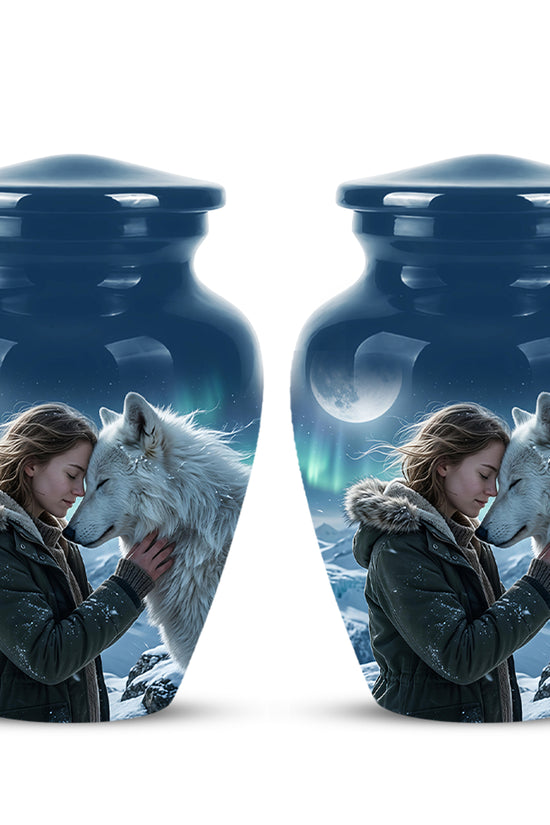 White Wolf Memorial Urn for Ashes - Custom Engraved Urns For Human