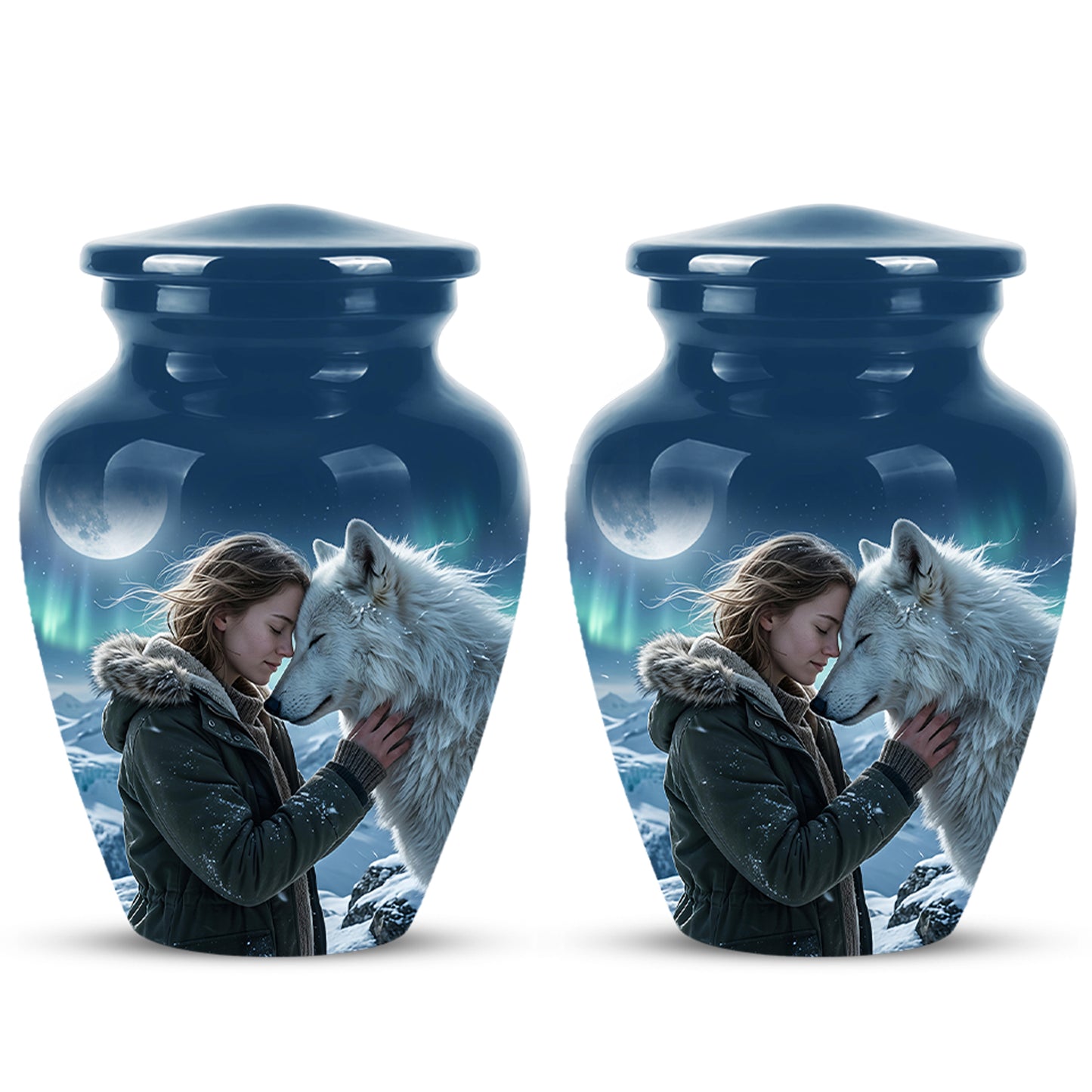 White Wolf Memorial Urn for Ashes - Custom Engraved Urns For Human