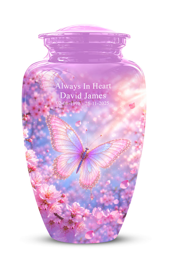 Beautiful Pink Butterfly Cremation Urn - Peaceful Tribute Urns For Mom