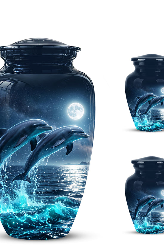 Beautiful Playful Dolphin Cremation Urn - Custom Moonlight Urns For Women
