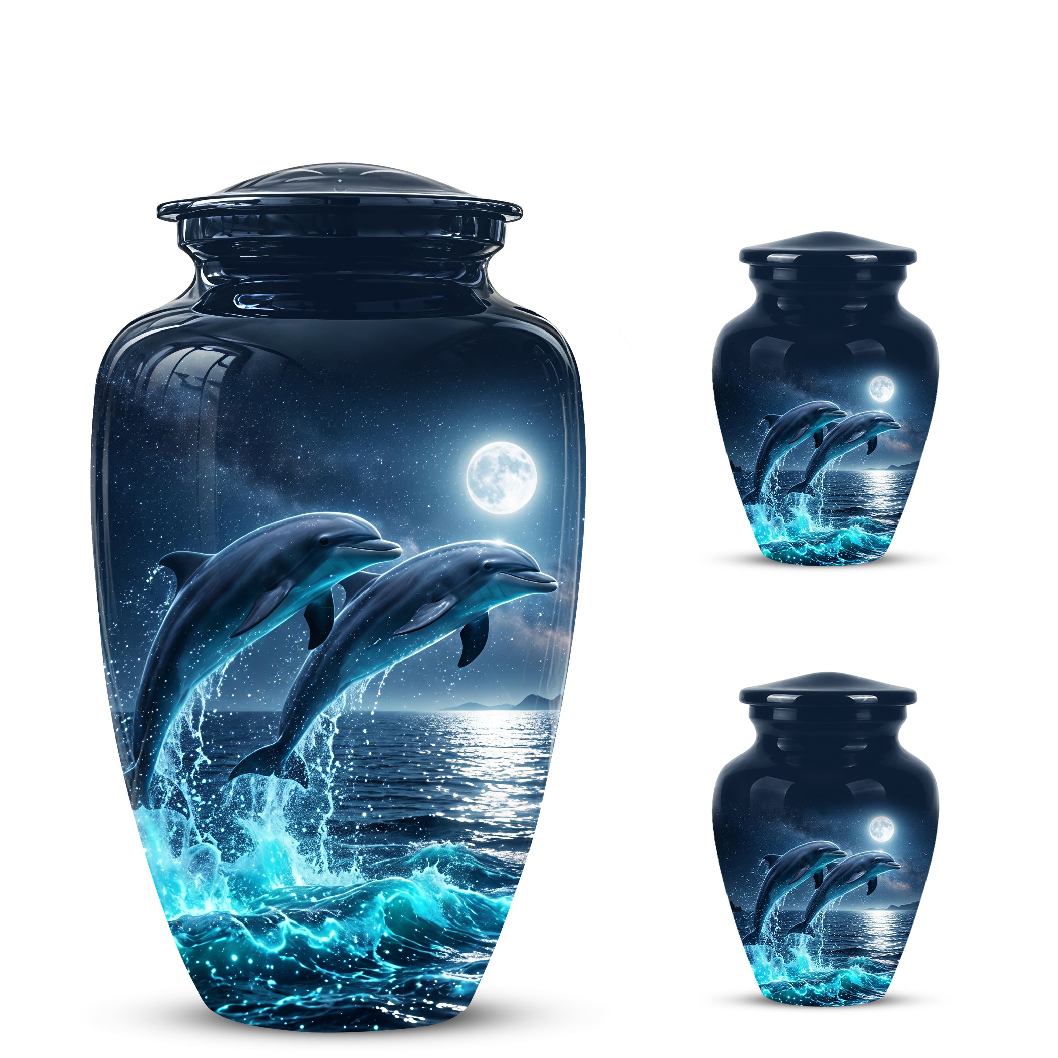 Beautiful Playful Dolphin Cremation Urn - Custom Moonlight Urns For Women