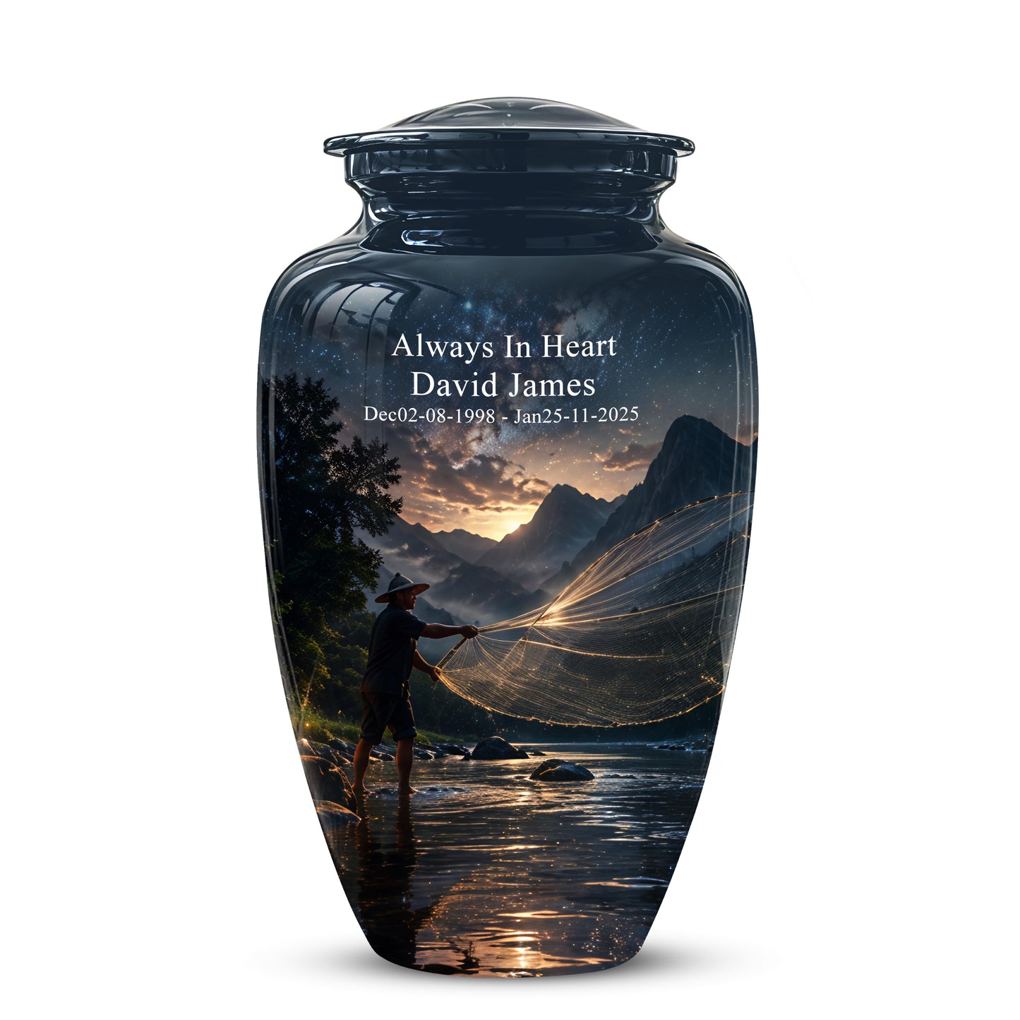 Fisherman Cremation Urn - Night Sky Memorial Urns For Human Ashes