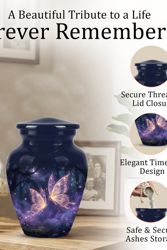 Purple Butterfly Cremation Urn - Beautiful Urns for Women Ashes