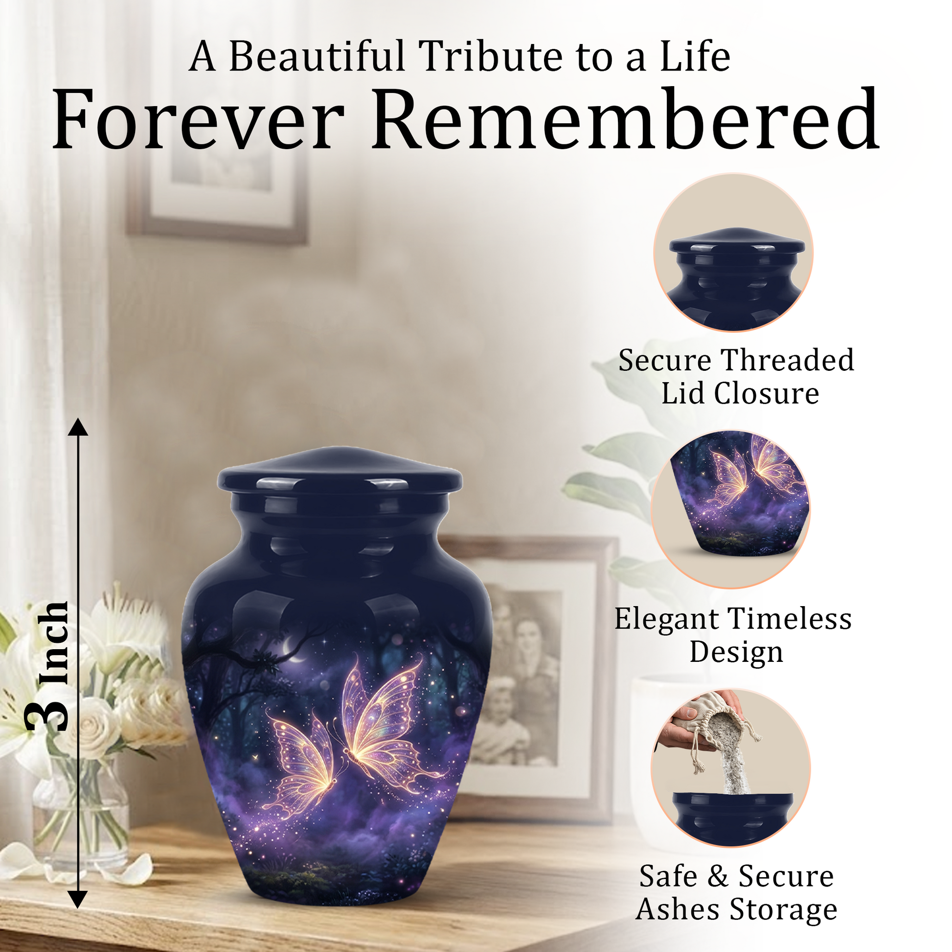 Purple Butterfly Cremation Urn - Beautiful Urns for Women Ashes